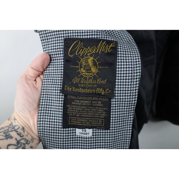 Vtg 60s 70s Streetwear Mens 38S Rayon Blend Houndstooth Trench Coat Rain Jacket - Picture 10 of 16